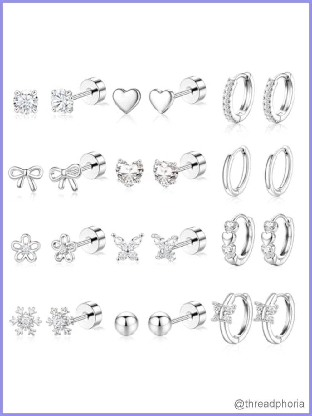 Hypoallergenic Surgical Stainless Steel Stud Earrings Set 12 Pairs Flat Back